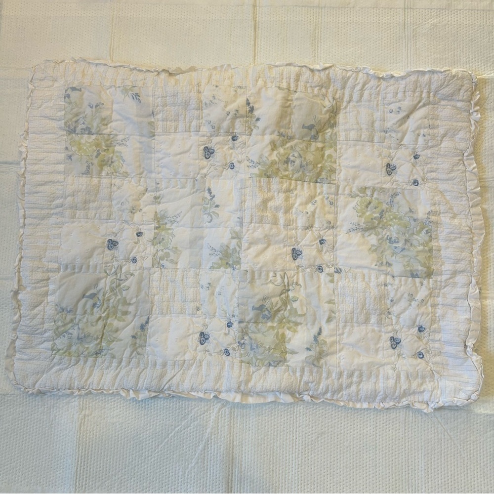 Simply Shabby Chic Pillow Sham Set Floral Quilted Standard Ruffled Edge